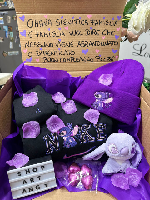 Box Stitch con felpa& cappello (Stitch colore a scelta rosa rosso celeste lilla)