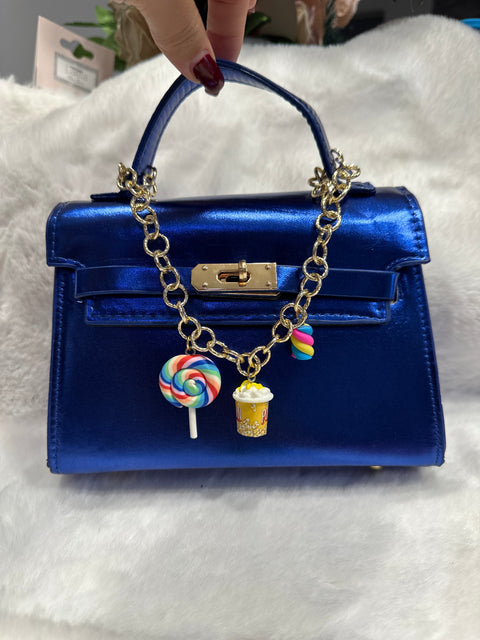 Borsa blu metallizzata (no ciondoli)