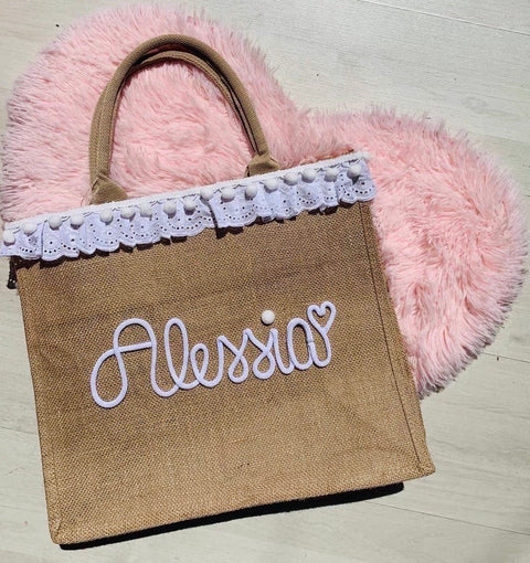 Borse 25x25 con pizzo e Pon pon Filo